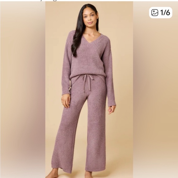 Waffle Marshmallow V-Neck Lounge Set in Driftwood - Picture 2 of 2